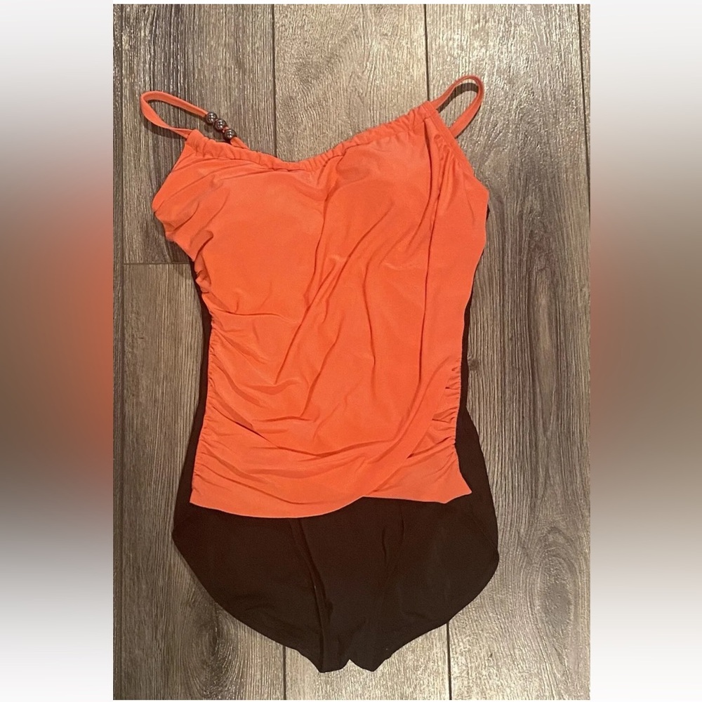 Super Trendy Black & Orange One Piece Swim
Suit